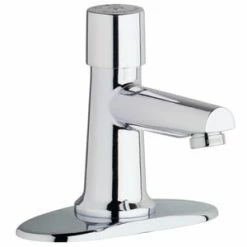 Cheap ⭐ Chicago Faucets Single Handle Metering Bathroom Sink Faucet in Polished Chrome ⌛
